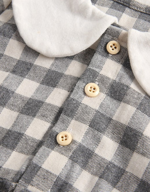 Load image into Gallery viewer, Baby Girl Plaid Pattern Doll Collar Design Long Sleeve Onesies With Buttons by MyKids-USA™
