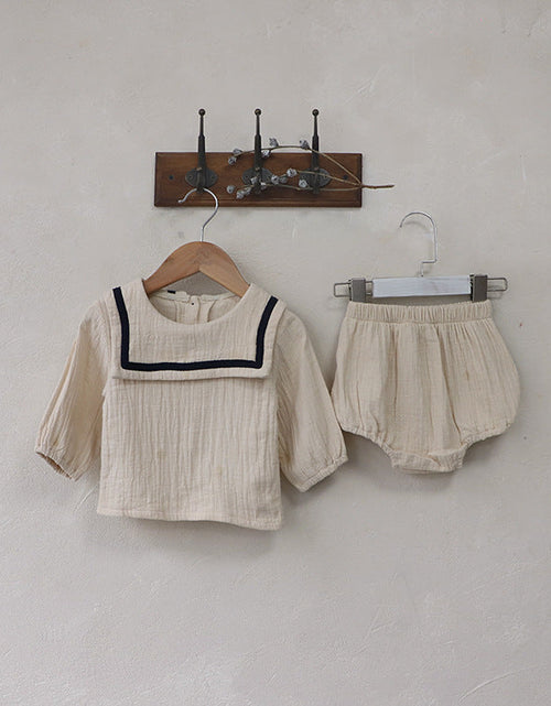 Load image into Gallery viewer, Baby Girl Solid Color Big Lapel Design Shirt Combo Shorts Sailor Style Sets by MyKids-USA™
