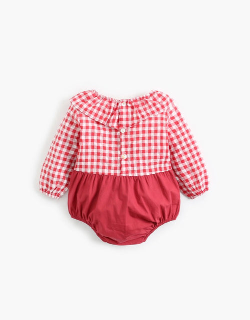 Load image into Gallery viewer, Baby Girl 1pcs Plaid Pattern False 2-Piece Design Ruffle Neck Onesies by MyKids-USA™

