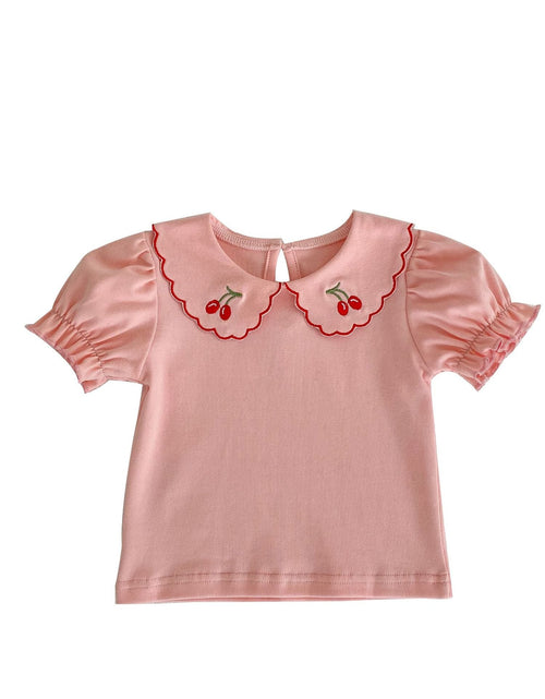 Load image into Gallery viewer, Baby Girl Cherry Laple Neck Shirt With Plaid Skirt Sets by MyKids-USA™
