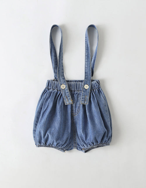 Load image into Gallery viewer, Baby Girl Solid Color Tee Combo Denim Strap Shorts 1-Piece Sets by MyKids-USA™

