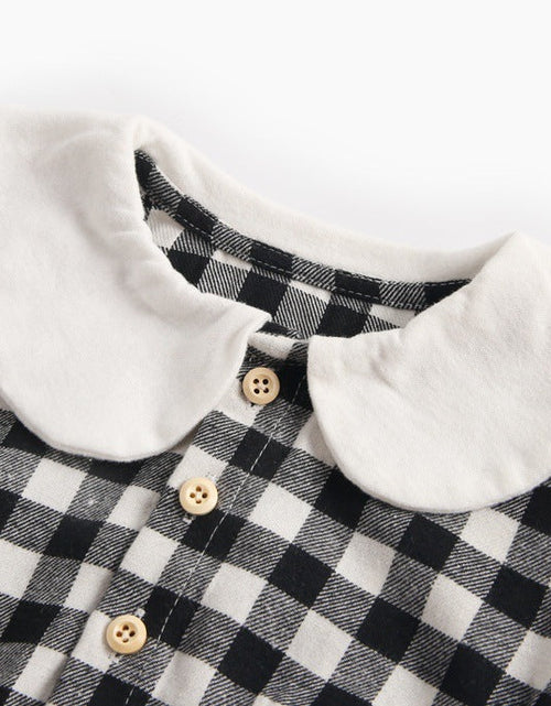 Load image into Gallery viewer, Baby Girl Plaid Pattern Doll Collar Design Long Sleeve Onesies With Buttons by MyKids-USA™
