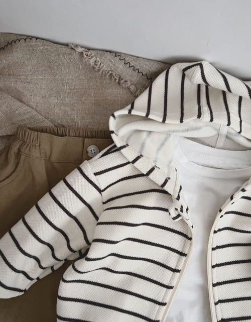 Load image into Gallery viewer, Baby Striped Pattern Single Breasted Design Long Sleeve Coat With Hat by MyKids-USA™

