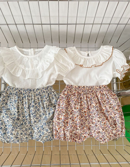 Load image into Gallery viewer, Baby Solid Color Puff Sleeve Blouses Combo Shorts Sets by MyKids-USA™
