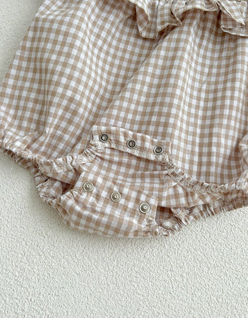 Load image into Gallery viewer, Baby Plaid Pattern Square Neck Puff Sleeves Onesies &amp; Dress by MyKids-USA™
