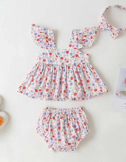 Load image into Gallery viewer, Baby Girl Little Floral Print Sleeveless Dress Combo Short Pants In Sets by MyKids-USA™

