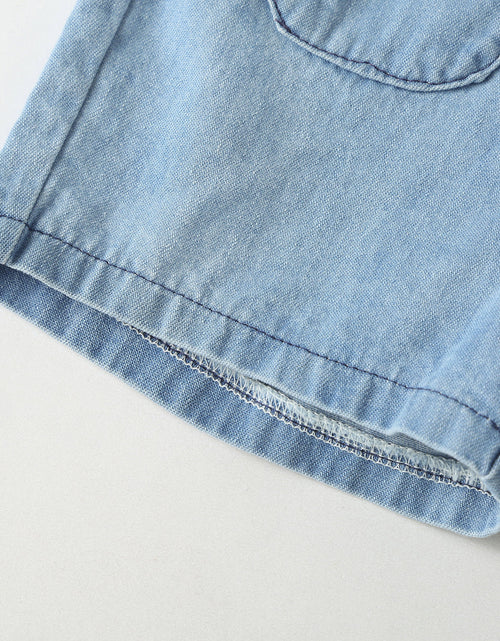 Load image into Gallery viewer, Baby Solid Color Butoon Front Denim Shirt Combo Shorts Sets In Summer by MyKids-USA™
