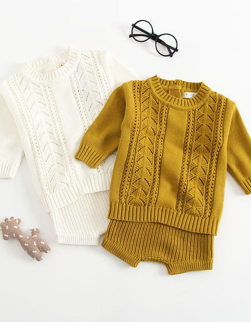 Load image into Gallery viewer, Baby Solid Color Hollow Carved Design Knitwear Sets by MyKids-USA™
