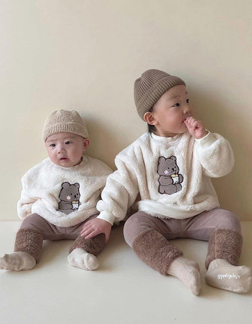 Load image into Gallery viewer, Baby Bear Embroidered Pattern Plush Hoodies Combo Pants  Pieces Sets by MyKids-USA™
