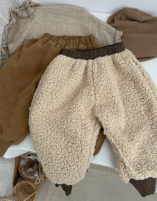 Load image into Gallery viewer, Baby Solid Color Thickened Lambswool Drawstring Casual Trousers by MyKids-USA™
