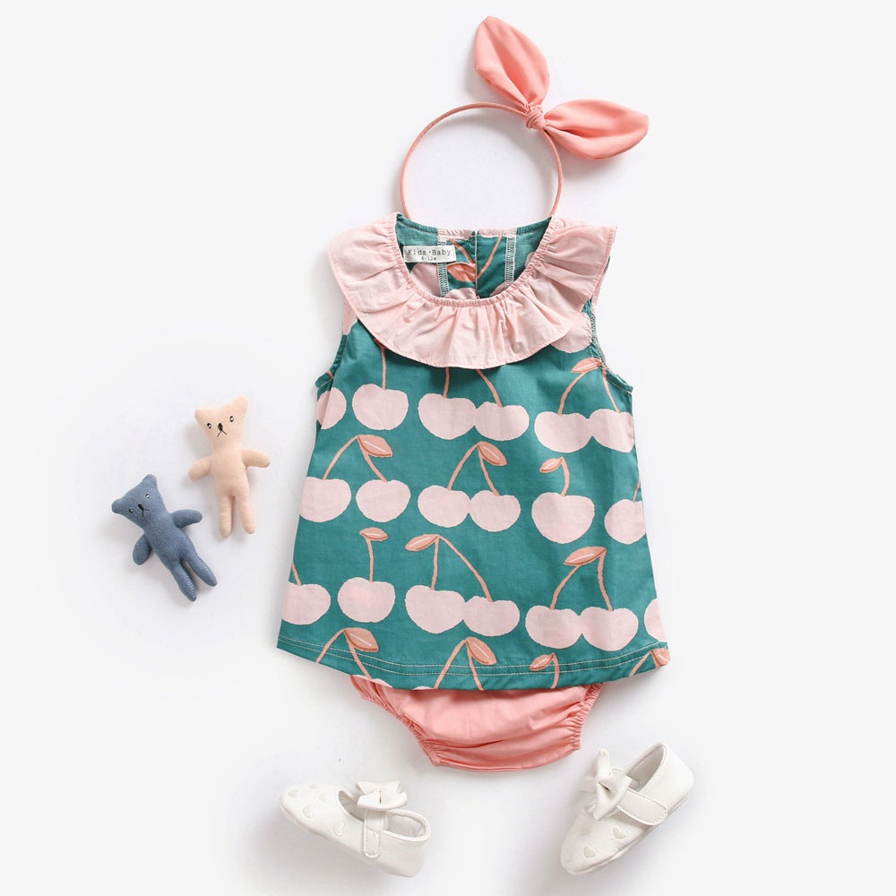 Baby Girl Cherry Print Ruffle Design O-Neck Tops Combo Shorts Sets In Summer by MyKids-USA™