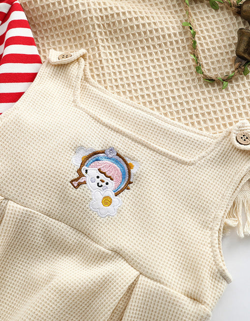 Load image into Gallery viewer, Baby Striped Pattern Shirt Combo Cartoon Graphic Corduroy Fabric Strap Onesies Sets by MyKids-USA™
