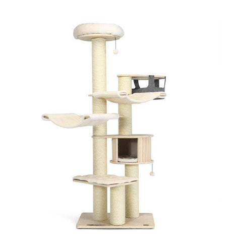77.5-Inch Cat Tree Condo Multi-Level Kitten Activity Tower with Sisal Posts-Cream White