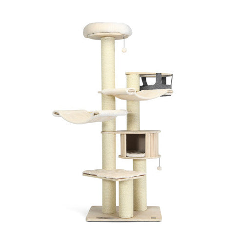 Load image into Gallery viewer, 77.5-Inch Cat Tree Condo Multi-Level Kitten Activity Tower with Sisal Posts-Cream White
