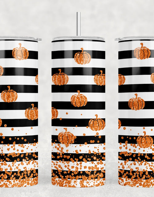 Load image into Gallery viewer, Pumpkin Stripes  - 20 oz Steel Skinny Tumbler - Optional Blue Tooth Speaker - Speaker Color will Vary by Rowdy Ridge Co
