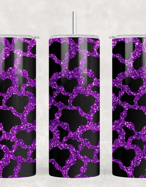 Load image into Gallery viewer, Purple faux glitter Cow Print|Skinny Tumbler|Optional Bluetooth Speaker| Speaker Color Varies by Rowdy Ridge Co

