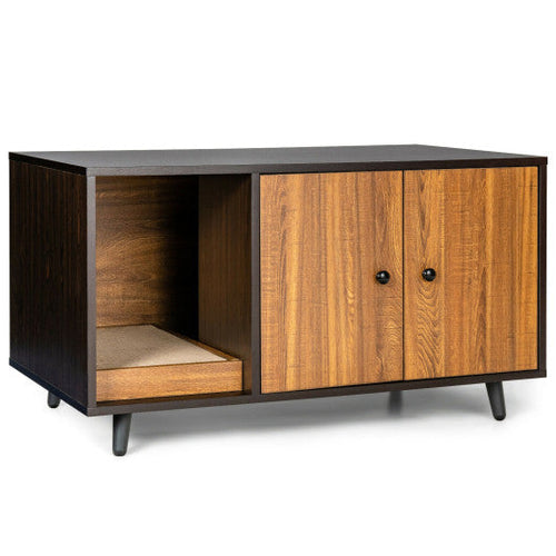 Load image into Gallery viewer, Cat Litter Box Enclosure with Divider and Double Doors-Coffee
