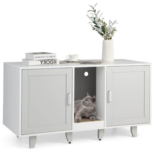 Load image into Gallery viewer, 2-Door Cat Litter Box Enclosure with Winding Entry and Scratching Board-Gray
