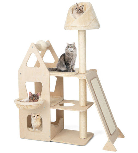 Multi-Level Cat Tree with Sisal Scratching Post-Beige
