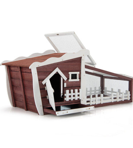62 Inch Wooden Rabbit Hutch with Pull Out Tray-Red