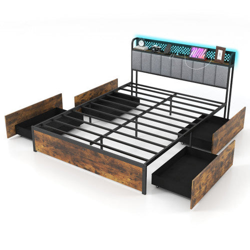 Load image into Gallery viewer, Twin/Full/Queen Bed Frame with LED Lights  Upholstered Headboard and 4 Storage Drawers-Queen Size
