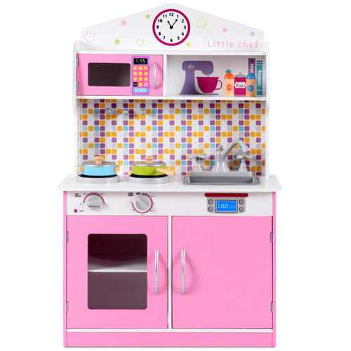 Load image into Gallery viewer, Kids Wooden Pretend Cooking Playset Cookware Play Set Kitchen Toys Toddler Gift-Pink
