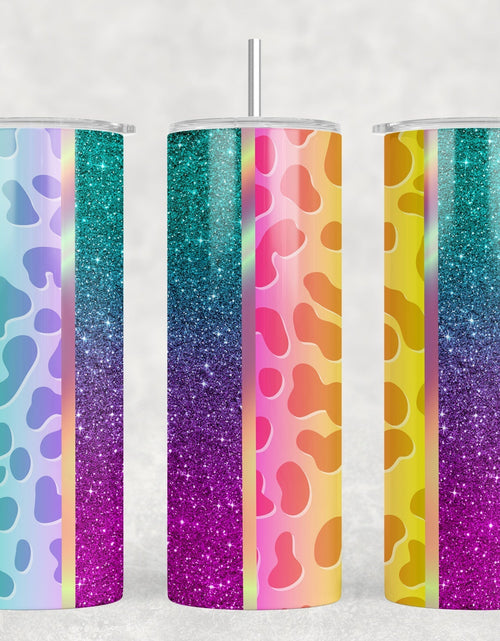 Load image into Gallery viewer, Rainbow Leopard Print Stripes - 20 oz Steel Skinny Tumbler - Optional Blue Tooth Speaker - Speaker Color will Vary by Rowdy Ridge Co
