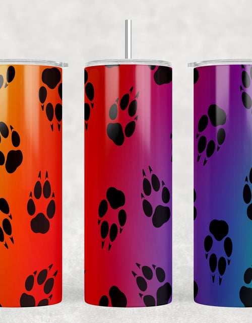 Load image into Gallery viewer, Rainbow Paw Prints  - 20 oz Steel Skinny Tumbler - Optional Blue Tooth Speaker - Speaker Color will Vary by Rowdy Ridge Co
