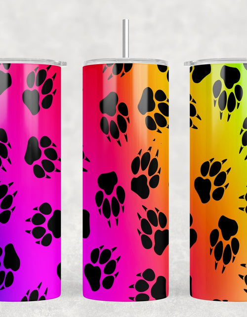 Load image into Gallery viewer, Rainbow Paw Prints  - 20 oz Steel Skinny Tumbler - Optional Blue Tooth Speaker - Speaker Color will Vary by Rowdy Ridge Co
