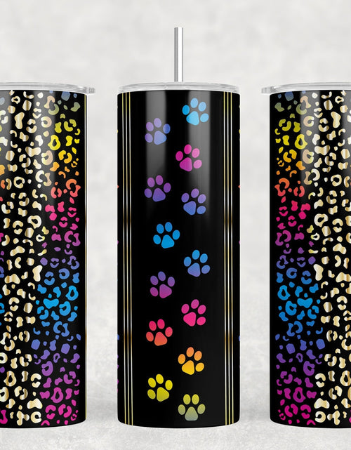 Load image into Gallery viewer, Rainbow Paw Prints - 20 oz Steel Skinny Tumbler - Optional Blue Tooth Speaker - Speaker Color will Vary by Rowdy Ridge Co
