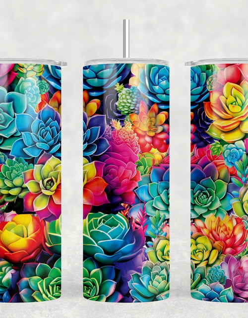 Load image into Gallery viewer, Rainbow Succulents|Skinny Tumbler|Optional Bluetooth Speaker| Speaker Color Varies by Rowdy Ridge Co
