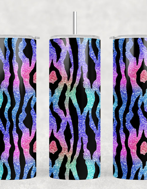 Load image into Gallery viewer, Rainbow Tiger Stripes - 20 oz Steel Skinny Tumbler - Optional Blue Tooth Speaker - Speaker Color will Vary by Rowdy Ridge Co
