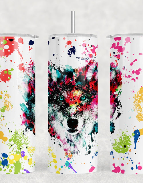 Load image into Gallery viewer, Rainbow Wolf|Skinny Tumbler|Optional Bluetooth Speaker| Speaker Color Varies by Rowdy Ridge Co
