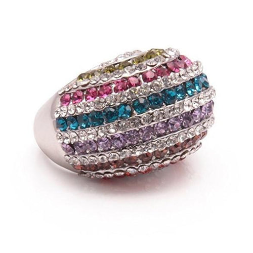 Load image into Gallery viewer, Designer Inspired Silver and Crystal Diamante 'Rainbow' Cocktail Ring by Liberty Charms USA
