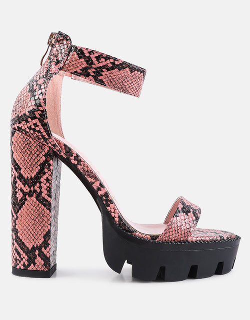 Load image into Gallery viewer, rattle snake print chunky high block heel sandals by London Rag
