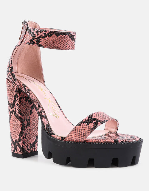 Load image into Gallery viewer, rattle snake print chunky high block heel sandals by London Rag
