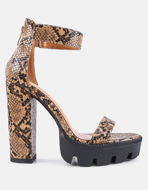 Load image into Gallery viewer, rattle snake print chunky high block heel sandals by London Rag
