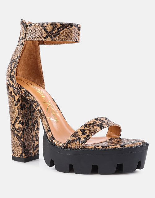 Load image into Gallery viewer, rattle snake print chunky high block heel sandals by London Rag
