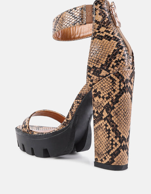 Load image into Gallery viewer, rattle snake print chunky high block heel sandals by London Rag

