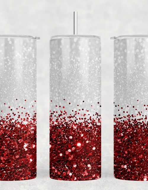 Load image into Gallery viewer, Red faux glitter - 20 oz Steel Skinny Tumbler - Optional Blue Tooth Speaker - Speaker Color will Vary by Rowdy Ridge Co
