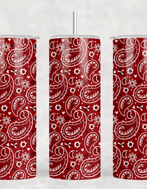Load image into Gallery viewer, Red Paisley  - 20 oz Steel Skinny Tumbler - Optional Blue Tooth Speaker - Speaker Color will Vary by Rowdy Ridge Co

