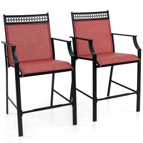 Load image into Gallery viewer, Outdoor Counter Stools Set of 2 Heavy-Duty Barstools with Footrest and Armrests-Red
