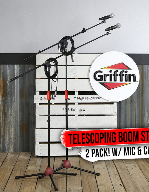 Load image into Gallery viewer, GRIFFIN Microphone Boom Stand, Cardioid Dynamic Mic, XLR Cable, &amp; Clip (Pack of 2) - Telescoping Arm by GeekStands.com
