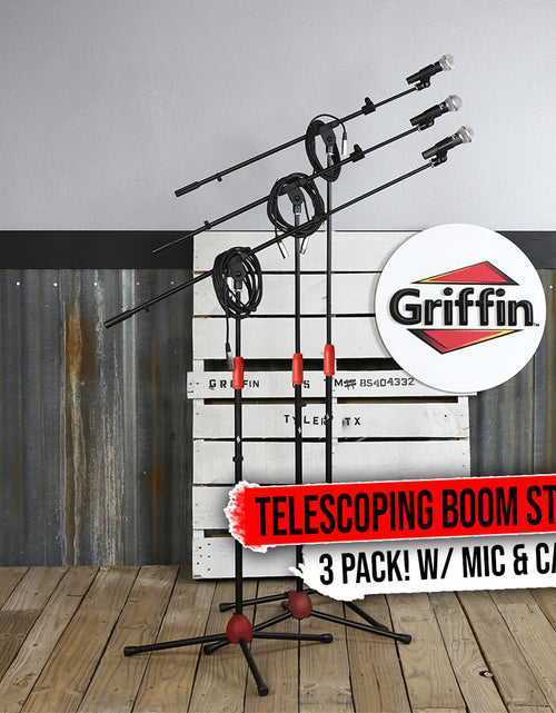 Load image into Gallery viewer, GRIFFIN Microphone Boom Stand &amp; Cardioid Wired Mic, XLR Cable, &amp; Clip (Pack of 3) - Telescoping Arm by GeekStands.com
