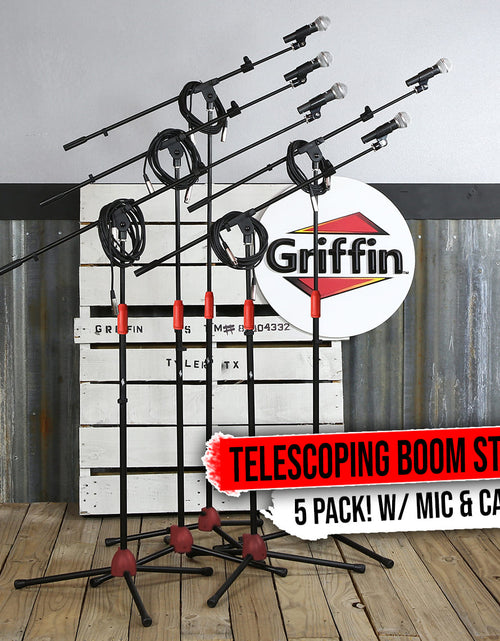 Load image into Gallery viewer, GRIFFIN Microphone Stand Package of 5 with Vocal Unidirectional Handheld Mics &amp; XLR Cables by GeekStands.com

