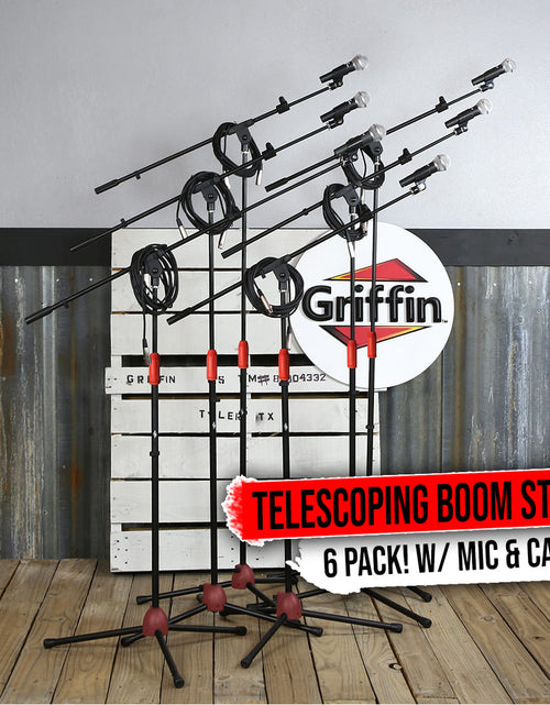 Load image into Gallery viewer, Microphone Boom Stand (GRIFFIN 6 Pack) with Cardioid Vocal Microphones &amp; XLR Mic Cables For Karaoke by GeekStands.com
