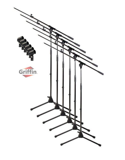 Load image into Gallery viewer, Microphone Boom Stand with Mic Clip Adapter (Pack of 6) by GRIFFIN - Adjustable Holder Mount For Studio Recording Accessories, Singing Vocal Karaoke by GeekStands.com
