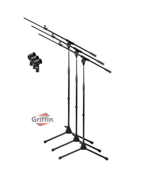 Load image into Gallery viewer, Microphone Stand with Telescopic Boom Arm (Pack of 3) by GRIFFIN - Adjustable Holder Mount For Studio Recording Accessories, Singing Vocal Karaoke by GeekStands.com
