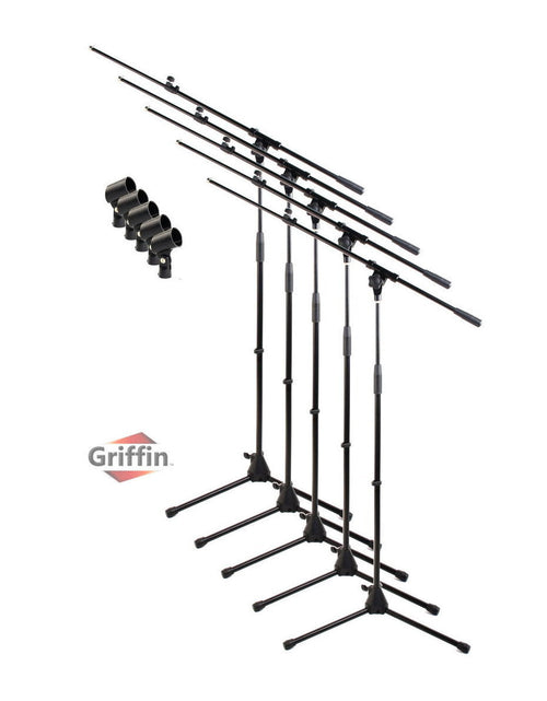 Load image into Gallery viewer, Microphone Boom Stand with Telescopic Arm (Pack of 5) by GRIFFIN - Adjustable Holder Mount For Studio Recording Accessories, Singing Vocal Karaoke by GeekStands.com
