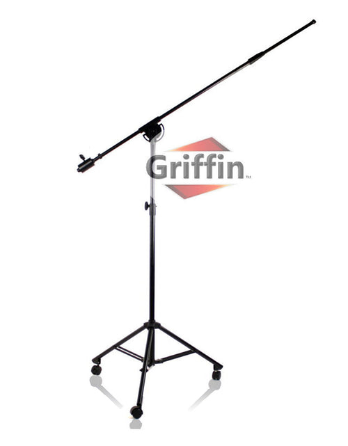 Load image into Gallery viewer, GRIFFIN Professional Studio Microphone Boom Stand with Casters - Extended Height Recording Mic Holder Tripod on Wheels - Tall Telescoping Arm Mount by GeekStands.com
